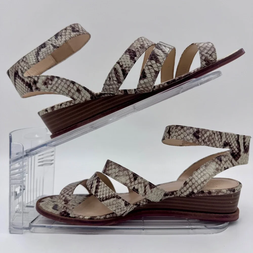 Vince‎ Camuto Womens Leather Snakeskin Print Strappy Sandals Tan Brown 8M | 38.5